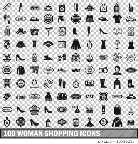 100 woman shopping icons set in simple style - Stock Illustration ...