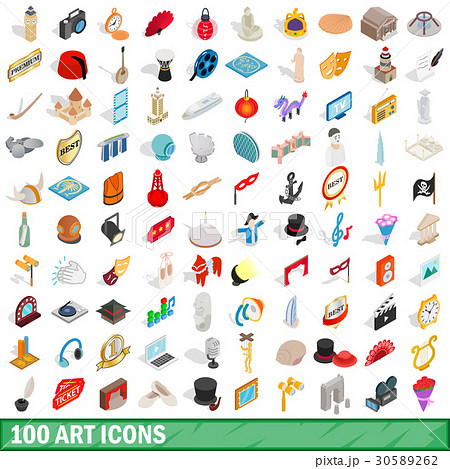 100 art icons set, isometric 3d style 30589262