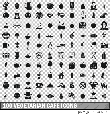 100 vegetarian cafe icons set in simple style 30589264