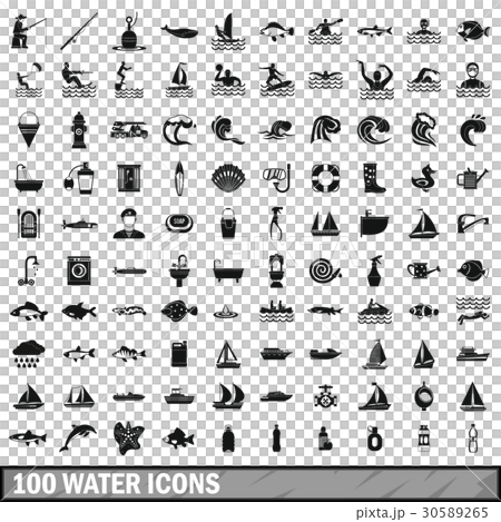 100 water icons set in simple style 30589265