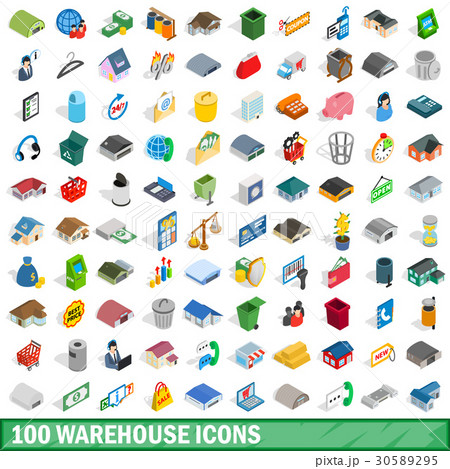 100 warehouse icons set, isometric 3d style 30589295