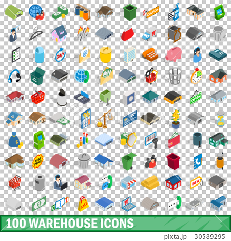 100 warehouse icons set, isometric 3d style 30589295