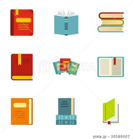 Reading and learning icons set, flat style 30589307