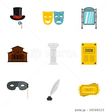 Theatre icons set, flat style 30589325