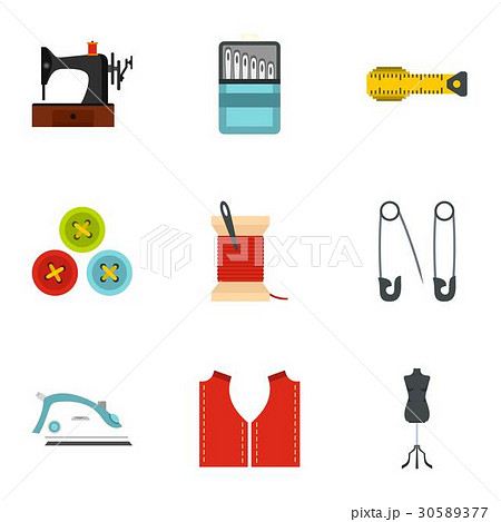 Sewing equipment icons set, flat style Sewing equipment icons set, flat style 30589377