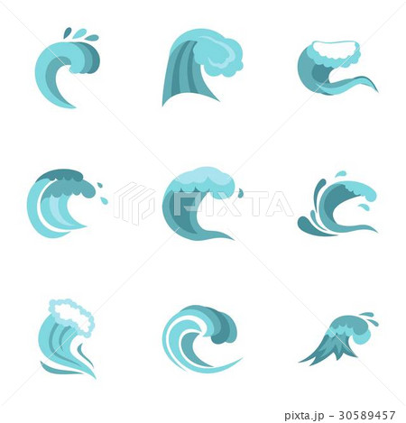 Blue Wave Icons Set Flat Styleのイラスト素材