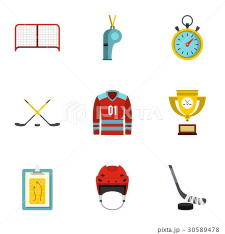 Hockey icons set, flat style Hockey icons set, flat style 30589478