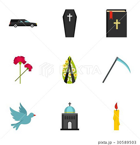 Funeral icons set, flat style 30589503