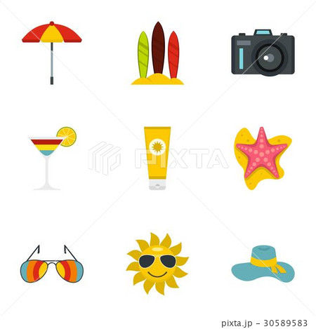 Summer holidays icons set, flat style Summer holidays icons set, flat style 30589583