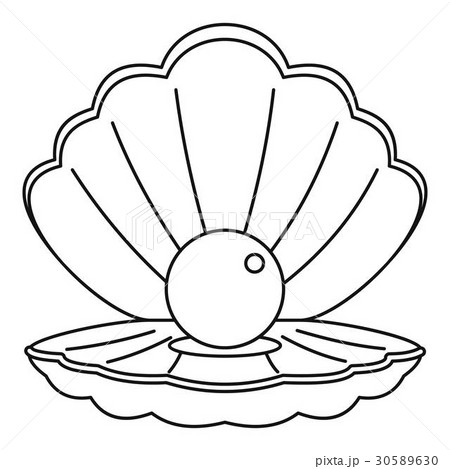 Sea Shell With Pearl Icon Outline Styleのイラスト素材