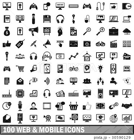 100 web and mobile icons set, simple style 100 web and mobile icons set, simple style 30590129