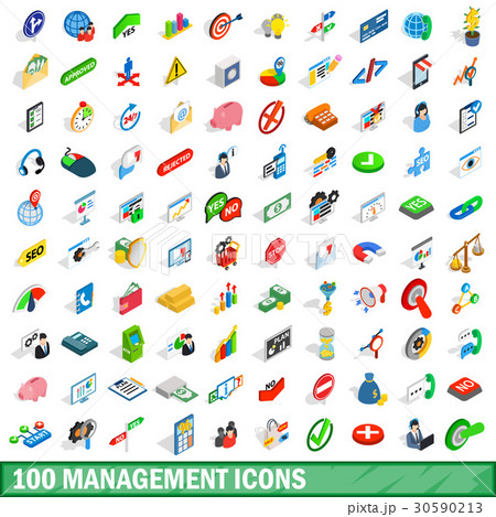 100 management icons set, isometric 3d style 30590213