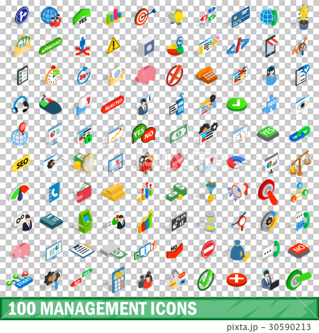 100 management icons set, isometric 3d style 30590213