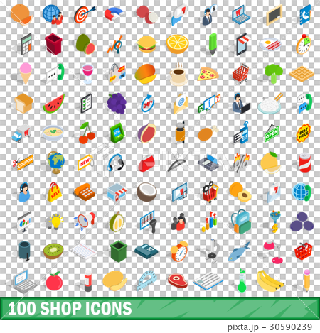100 shop icons set, isometric 3d style 30590239