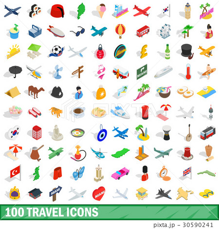 100 travel icons set, isometric 3d style 30590241