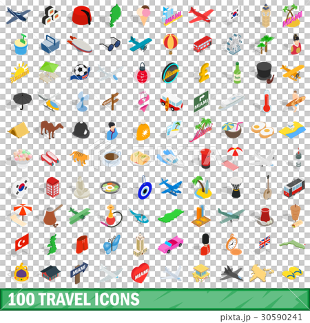 100 travel icons set, isometric 3d style 30590241