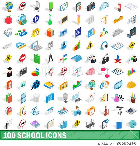 100 school icons set, isometric 3d style 30590260