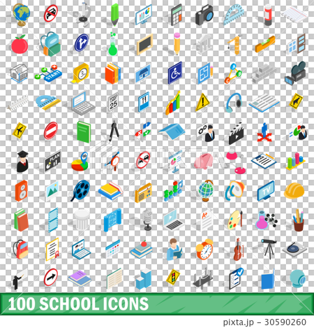 100 school icons set, isometric 3d style 30590260