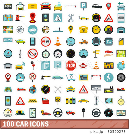 100 car icons set, flat style 30590273