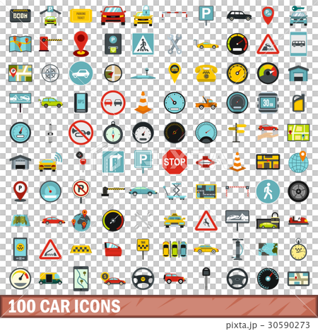 100 car icons set, flat style 30590273