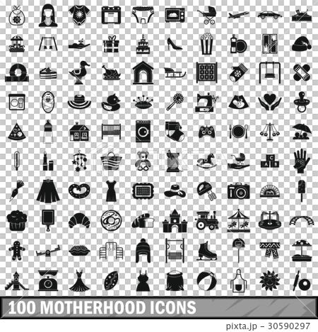 100 motherhood icons set, simple style 30590297