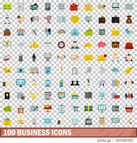 100 business icons set, flat style 30590305