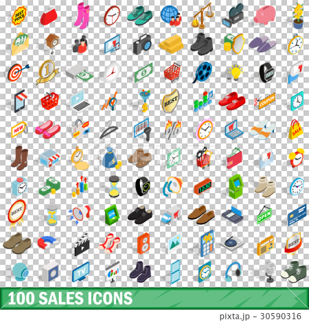 100 sales icons set, isometric 3d style 30590316
