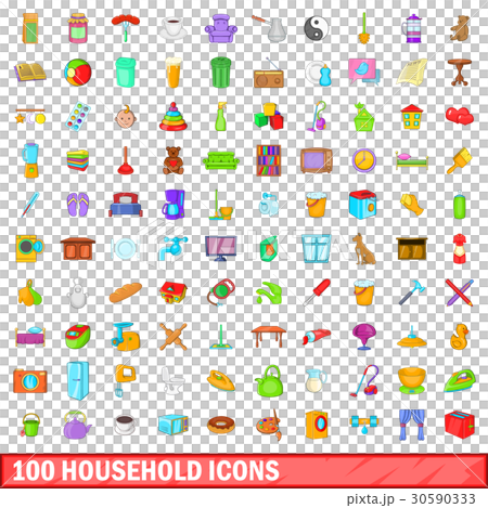 100 household icons set, cartoon style 30590333