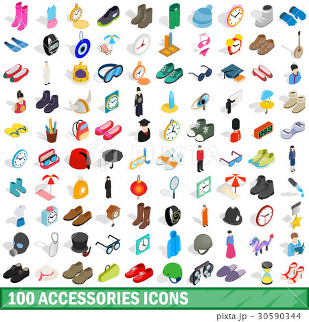 100 accessories icons set, isometric 3d style 30590344