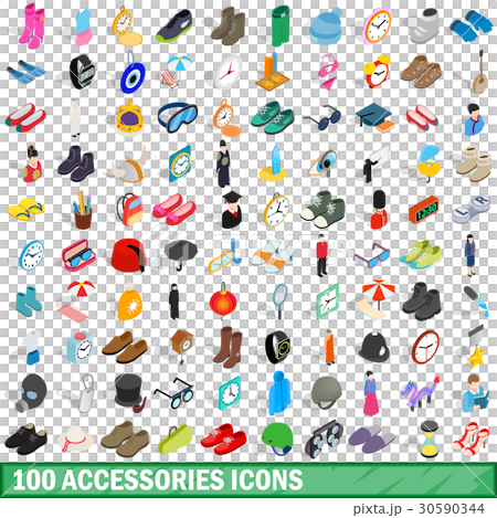 100 accessories icons set, isometric 3d style 30590344