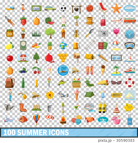 100 summer icons set, cartoon style 100 summer icons set, cartoon style 30590383