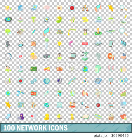 100 network icons set, cartoon style - Stock Illustration [30590425 ...
