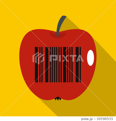 Red apple with barcode icon, flat style Red apple with barcode icon, flat style 30590535