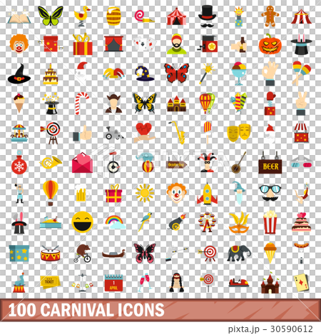 100 carnival icons set, flat style 100 carnival icons set, flat style 30590612