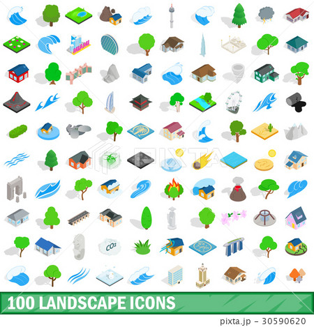 100 landscape icons set, isometric 3d style 30590620