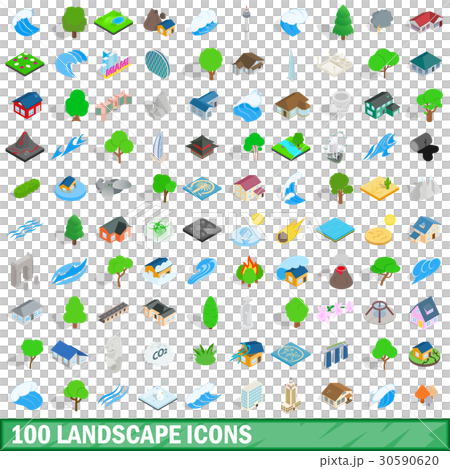 100 landscape icons set, isometric 3d style 30590620