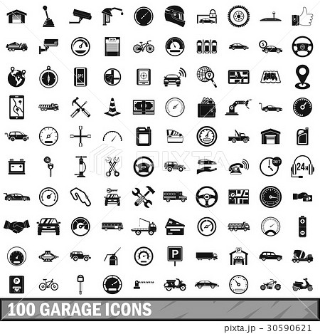 100 garage icons set, simple style 100 garage icons set, simple style 30590621