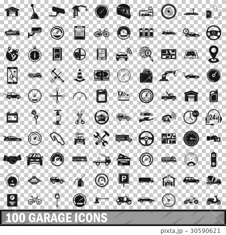 100 garage icons set, simple style 30590621