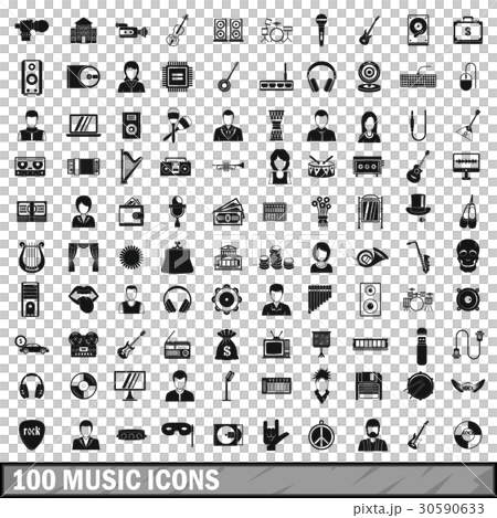 100 music icons set, simple style 100 music icons set, simple style 30590633