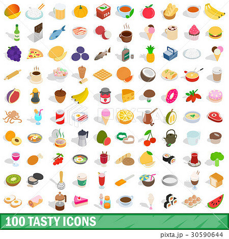 100 tasty icons set, isometric 3d style 30590644