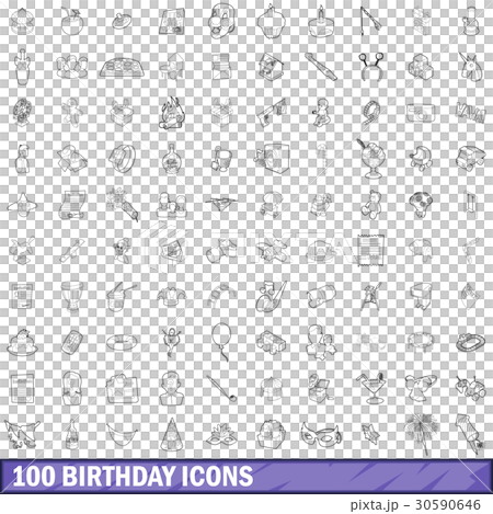 100 birthday icons set, outline style 30590646