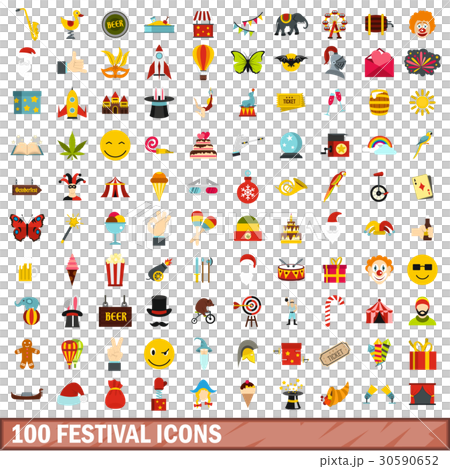 100 festival icons set, flat style 100 festival icons set, flat style 30590652