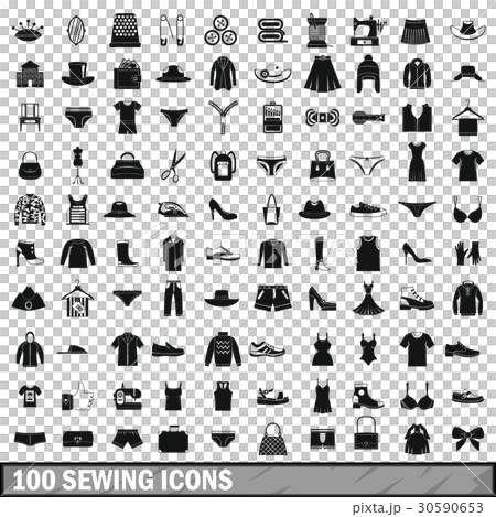 100 sewing icons set, simple style 100 sewing icons set, simple style 30590653