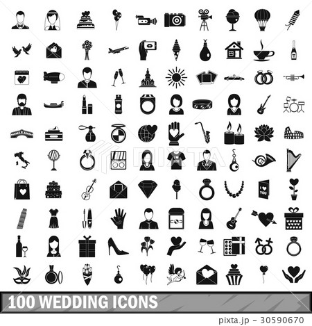 100 Wedding Icons Set Simple Styleのイラスト素材