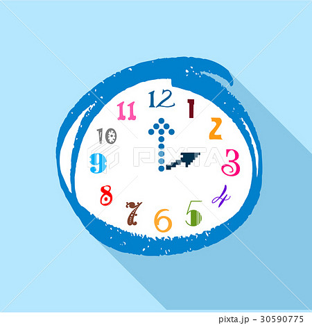 Watch with multicolored numbers icon, flat style Watch with multicolored numbers icon, flat style 30590775