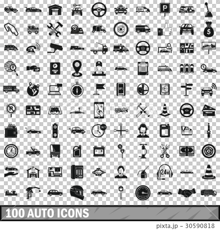 100 auto icons set, simple style 100 auto icons set, simple style 30590818
