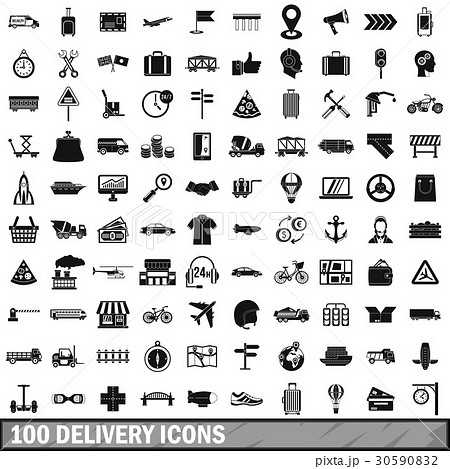 100 delivery icons set, simple style 100 delivery icons set, simple style 30590832