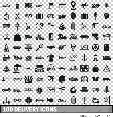 100 delivery icons set, simple style 30590832