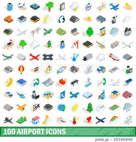 100 airport icons set, isometric 3d style 30590840