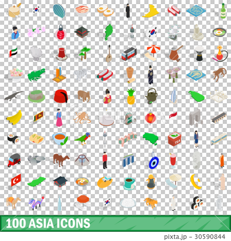 100 asia icons set, isometric 3d style 30590844